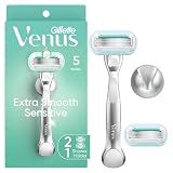 Gillette Venus Extra Smooth Sensitive Razor for Women, Includes 1 Reusable Razor Handle + 2 Refills, for Sensitive Skin with Metal Handle and Shower Holder