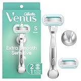 Gillette Venus Extra Smooth Sensitive Razor for Women, Includes 1 Reusable Razor Handle + 2 Refills, for Sensitive Skin with Metal Handle and Shower Holder