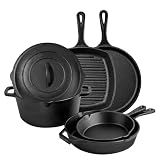 Asderote Cast Iron Set 6 Piece, PFAS-Free, Pre-Seasoned Pots and Pans Set