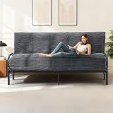feliz home 10" Futon Mattress Queen Size,Futons Sofa Couch Bed with Straps, Thick Corduroy Floor Mattress for Adults, Roll Up Folding Mattress Shredded Foam Filling, Medium Firm (Gray, Full)