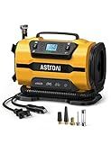 AstroAI Tire Inflator Portable Air Compressor Pump 150PSI 12V DC/110V AC with Dual Metal Motors &LED Light， Automotive Car Accessories&Two mode for car, bicycle tires and air mattresses, Yellow