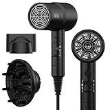 AINA Hair Dryer with Diffuser, Blow Dryer for Women | Advanced Ionic Technology, Ceramic Coating | Cold Shot Features Turbo Heat for Fast Drying and Shine 110V/ALCI (Vader Black)
