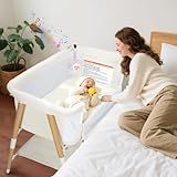 JevrJeur Baby Bassinet, 3 in 1 Bedside Bassinet Sleeper for Newborn, Portable Baby Crib with 4 Detachable Wheels & Adjustable Height, Breathable Mesh & Mattress, Mosquito Net& Storage Basket (White)