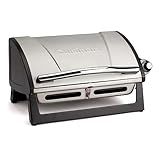 Cuisinart Grillster Portable Gas Grill, Stainless Steel Compact BBQ Grill with Locking Lid for Easy Transport, 8000 BTU Propane Grill with Dishwasher Safe Cooking Grate, Small Grill for Camping & BBQ