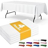 Niuara White Plastic Table Cloth - 4 Pack 54" × 108" Rectangle Disposable Tablecloths for 6FT Tables, Waterproof Table Cover for Party, Holiday & Gathering Use