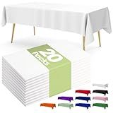 Pureegg Plastic Table Cloth Disposable 20 Pack, 54 x 108 Inch Table Cloths, Party, Picnic, Wedding, Decorative Tablecloths, Rectangle, White Plastic Cover, Leakproof & Sturdy, White