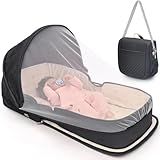 YVMVDV Portable Travel Bassinet for 0-8M Baby, Portable Travel Baby Bed, Cosleeping Baby Bed with Mosquito Net, Lightweight and Foldable