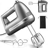 Z-DESDEMONA Electric Hand Mixer, Powerful Hand Mixer Electric Handheld with 304 Beaters, Dough Hook,Hand Held Mixer with Turbo for Baking Cakes, Eggs, Cream Food(Grey)