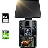 FKPCAM Trail Camera 4K 64MP with 5000mAh Rechargeable Battery 64GB Micro Memory Card IP67 Waterproof, Night Vision, Motion Activated, Solar Powered Wildlife Hunting Camera Outdoor