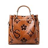 Travistar Floral Handbags and Purses Women - Retro Embossed Leather Top Handle Handbag Set Large Women's Shoulder Bag Trendy Hobo Purse Ladies Bucket Satchel Bags Chic Work Tote with Pouch Brown