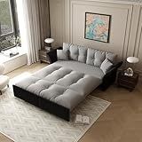 Eafurn 3-in-1 Convertible Sofa Bed Queen Size Pull Out Sleeper Sofa with Skin-Friendly Velvet Fabric, Multi-Functional Loveseat with Pillow Armrest for Guest Room & Living Room