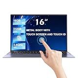 16 inch Touchscreen Laptop with 16GB RAM 512GB SSD, Win 11 Laptop Computer with Quad Core N95 Processor (Up to 3.4GHz),Backlit Keyboard, Fingerprint Reader, Metal case,BT5.2,for Students & Work