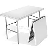 Sweetcrispy 4 FT Folding Picnic Table Easy to Fold and Store, Foldable Table for Camping Picnic Dining Party Kitchen Outdoor Indoor with Carrying Handle