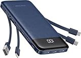 Portable Charger with Built in Cables, Portable Charger with Cords Wires Slim 10000mAh Travel Essentials Battery Pack 6 Outputs 3A High Speed Power Bank for iPhone Samsung Pixel LG Moto iPad