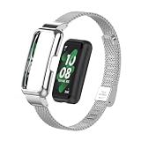 T-BLUER Bands Compatible for Huawei Band 10/9/8/7,Stainless Steel Metal Replacement Bracelet Strap Wristband Accessories with Metal Frame for Huawei Band 7/8/9/10 Silver