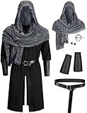 Missanabie Men's Medieval Renaissance Knight LARP Outfit Pirate Cosplay Robe Halloween Viking Costume Accessories Set(BK 2XL)