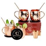 Advanced Mixology Pure Copper Moscow Mule Mugs Set of 4, 19 oz Hand-Hammered Copper Cocktail Mugs with Reusable Straws, Jigger & Coasters, Ideal for Home Bars, Restaurants & Events, 1-Year Warranty