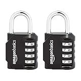 Amazon Basics 4-Digit Combination Lock, Black, 2-Pack