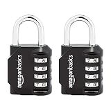 Amazon Basics 4-Digit Combination Lock, Black, 2-Pack
