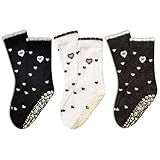 COARVXA 3 Pairs Cute Pilates Grip Socks for Women Ruffle Heart Polka Dot Non Slip Grip Socks Fits US Sizes 5-9 for Yoga, Barre, Barefoot