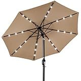 Best Choice Products 10ft Solar Polyester LED Lighted Patio Umbrella w/Tilt Adjustment and UV-Resistant Fabric - Tan