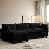 ROWHY 112'' Modular Sectional Cloud Couch with Movable Ottoman, 4 Seat Modern Chenille Sofa, Deep Seat L Shaped Couch for Living Room Bedroom Apartment,Jet Black