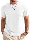 Runcati Mens Short Sleeve T-Shirts Classic Crew Neck Casual Shirt Summer Basic Lightweight Fashion Moisture Wicking Tees White