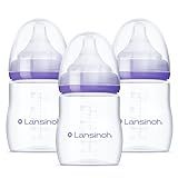 Lansinoh Anti-Colic Baby Bottles, BPA-Free Plastic, 5 Ounces, 3 Count, Slow Flow Nipples (Size S), Breastfeeding Bottle with NaturalWave Design