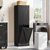 DWVO Tilt Out Laundry Hamper - 53" Tall Bathroom Storage Cabinet Laundry Cabinet with Adjustable Shelves and Clothes Basket, Laundry Hamper Shelf for Laundry Room Bathroom Organizer, Black