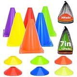 Tialero 42/84Pcs Soccer Cones Set, 12Pcs 7" Cones Sports with 30Pcs Disc Cones & Mesh Bag, Soccer Cones for Training, Cones for Sports Training, Soccer Training Cones(42 Packs, Multicolor)