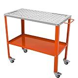 VEVOR Welding Table 36"x18", 1200lbs Load Capacity Steel Welding Workbench Table on Wheels, Portable Work Bench with Braking Lockable Casters, 4 Tool Slots, 5/8-inch Fixture Holes, Tool Tray