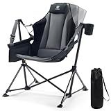 EVER ADVANCED Padded Oversized Hammock Camping Chair, Compact Heavy Duty Swing Chair with Multi-Storage Pockets, Portable Folding Rocking Camping Chair, Support Up to 400lbs, Black