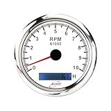 RACETECH 85mm (3-3/8") Electrical Tachometer 10000 RPM Hour Meter- White Dial 7 Color LED 12V 24V - Stainless Steel Rim Waterproof - for Car Truck Marine Boat Yacht Motorcycle (Filter Required)