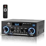 Joengoep AK50 Home Audio Amplifier, 400W Home 2.0 Channel Stereo Receiver with Bluetooth 5.0, Active Subwoofer Output, FM Radio, USB/SD/AUX, MIC in with Echo, Remote Control for Passive Speakers