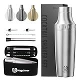 Magcheer Hybrid Cocktail Shaker Set | Vacuum Insulated Stainless Steel Martini Shaker with Strainer & Jigger Lid | Travel cocktail kit with Bartender Accessory Tools | 30oz | Silver
