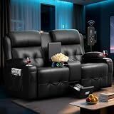 RV Loveseat Recliner Sofa, Home Theater Seating with Console & Massage