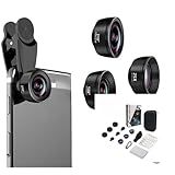 3-in-1 Phone Camera Lens Kit – 210° Fisheye Lens, 120° Wide Angle Lens, 20X Macro Lens for iPhone, Samsung & Android Smartphones – HD Optical Glass, Universal Clip, Portable Case (Black) (3 in 1)