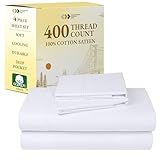 California Design Den Full Size Bed Sheets Set - Soft 400 Thread Count Sateen, Natural 100% Cotton Sheets Full Size Bed Set, Deep Pockets for a Snug Fit, Durable Bedding - White