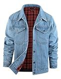 Flygo Mens Flannel Lined Denim Jacket Snap Cowboy Cut Western Classic Slim Fit Vintage Heavy Duty Jacket Trucker Coat(LightBlue-XL)