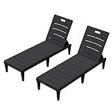 Greesum Outdoor Chaise Lounge Chairs Set of 2 with 5-Position Adjustable Backrest, Waterproof PP Sun Loungers for Garden Pool Beach Patio Deck Sunbathing, Black
