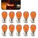 Flygun 10 PCS Car 1157 P21/5W S25 BAY15D Bulb, Double Tail High and Low Brake Lamp Turn Signal Light Bulb LongerLife Replacement, Universal Halogen Brake Tail Lamp Parking Light (Amber)
