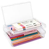 Nuozme Double Layer Large Capacity Pencil Box,Plastic Translucent Pencil Box, Hard Pencil Cases with Snap-Tight Lid for Pens, Pencils, School Supplies,Office Supplies,Medium-sized,1 Pack