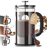 Veken French Press Coffee Maker 34oz 1 L, No Plastic Touching Cafe, Heat Resistant Thickened Borosilicate Glass, Stainless Steel Brewer,Cold Brew Cafetera Teapot for Kitchen Travel Camping,Dark Pewter
