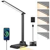 ShineTech LED Desk Lamp with USB-C Charging Port, Dimmable Desk Lamp for Home Office, Eye-Caring Reading Lamp with 25 Lighting Modes, Small Desk Light for Bedroom Nightstand with Adapter