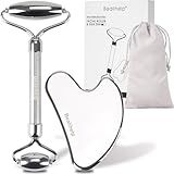 Bealihelp Face Roller & Gua Sha, Stainless Steel Facial Roller and Gua Sha Tool for Face, Skin Care, Anti-Aging, and Lifting