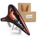 MIFOGE Ocarina 12 Hole Tones Alto C with Gift Wrapping Display Stand Neck Cord Protective Cover Song Book Strawfire Masterpiece Collectible Music Instrument Gift Idea For Beginner Musician