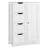 Yaheetech Wooden Floor Cabinet, Side Storage Organizer with 4 Drawers and 1 Cupboard, Freestanding Entryway Storage Unit Console Table, Bathroom Furniture Home Decor, White