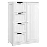 Yaheetech Wooden Floor Cabinet, Side Storage Organizer with 4 Drawers and 1 Cupboard, Freestanding Entryway Storage Unit Console Table, Bathroom Furniture Home Decor, White