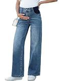 BLENCOT Womens Maternity Pants Wide Leg Plus Size Jeans Light Blue