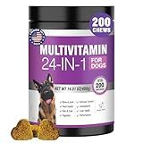 24-in-1 Dog Vitamins and Supplements 200 Ct Dogs Multivitamin Chewable Contain Chondroitin Probiotics Omega-3 Glucosamine for Dogs Skin Coat Heart Joint Gut Liver Brain Eyes Immune Support - Chicken